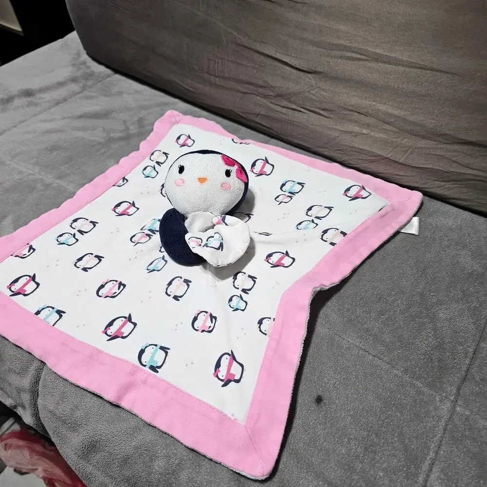 Gymboree Penguin Lovey Pink White Blue Black Baby Girl Lovey Security Blanket